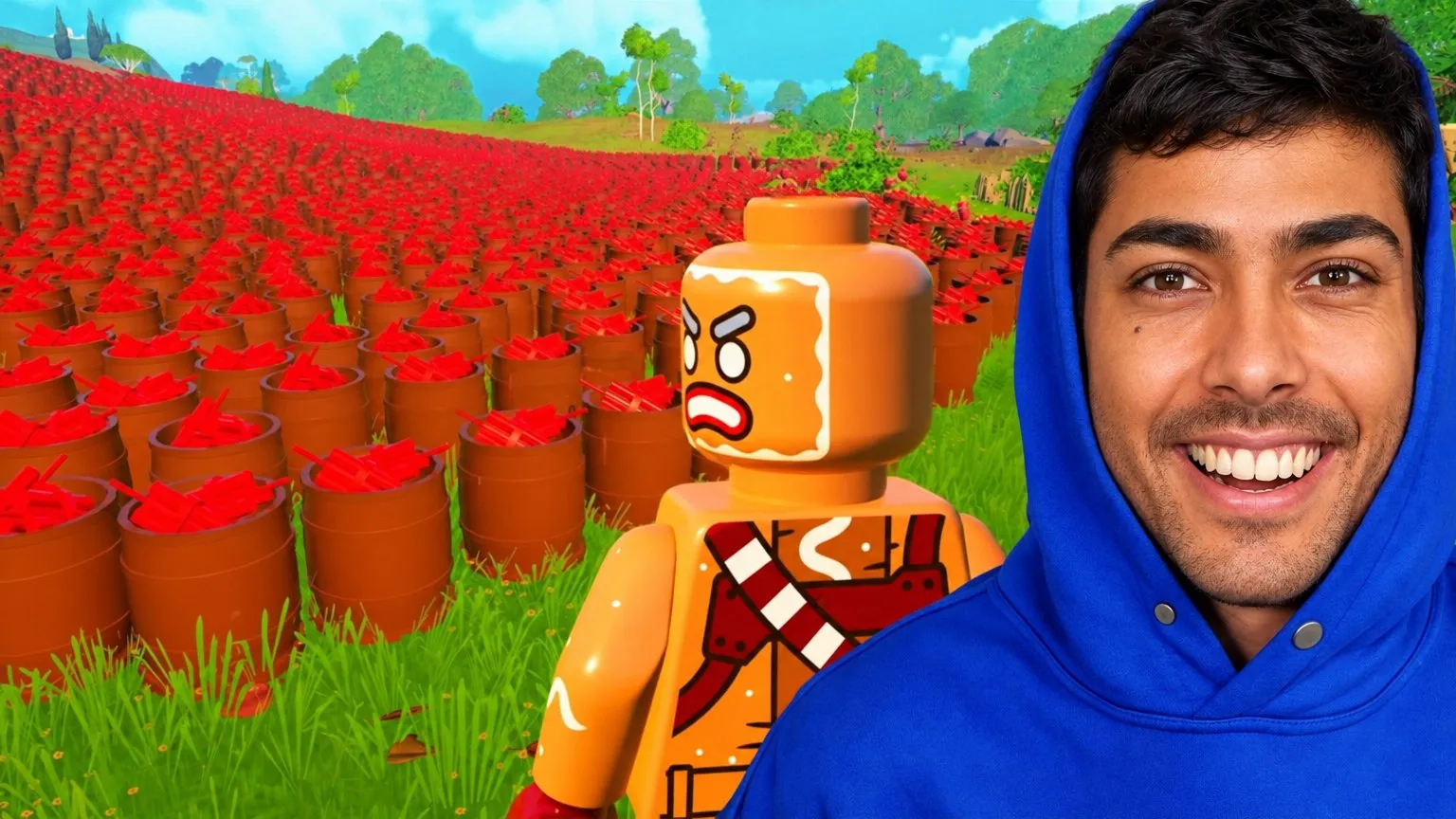 The chaos field: A field packed with explosive barrels, a skin in the middle of it and your grin on the right.