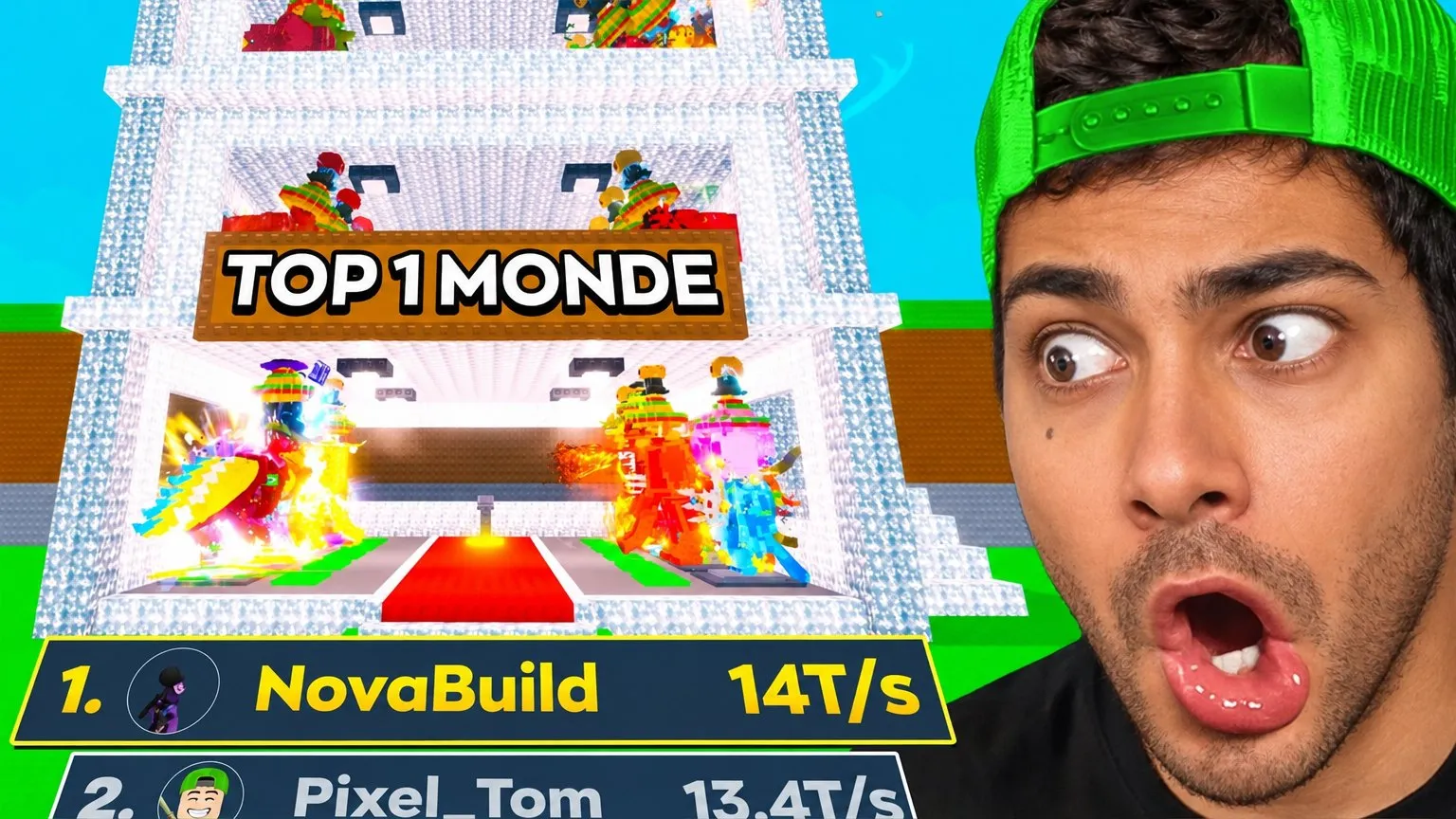Le classement: Une tour de jeu surmontée de TOP 1 MONDE, un classement en bas et votre visage sidéré.