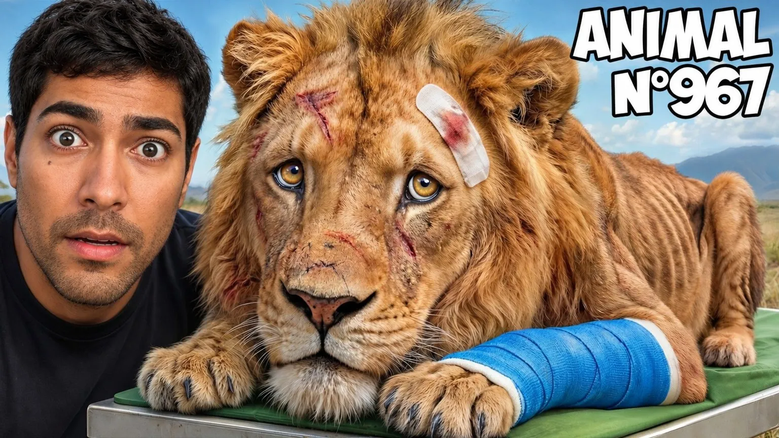 Le numéro: Votre visage à côté d'un lion blessé, avec un numéro qui dit l'ampleur du défi.